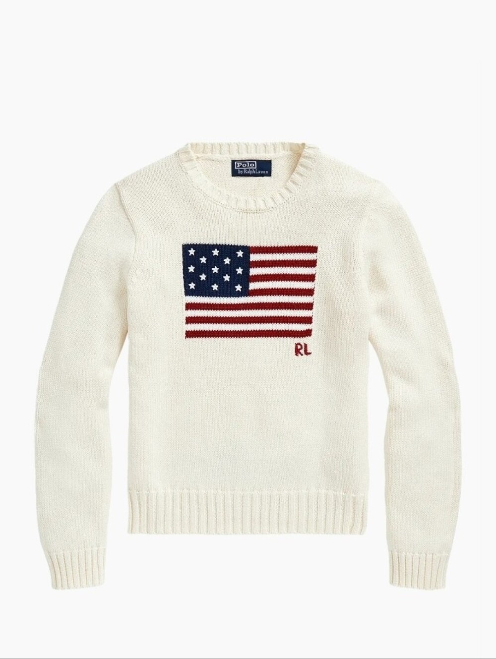 🇺🇸 Polo Ralph Lauren Cream Knit Sweater with American Flag Small